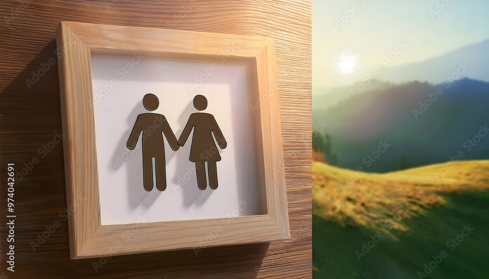 Poster 3d rendering of an empty picture frame in a small room.