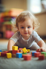 A child plays with toy blocks