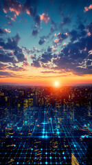Fototapeta premium Digital cityscape with futuristic buildings