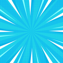 Bright blue abstract background. Blue comic sunburst effect background with halftone. Suitable for templates, sales banners, events, ads, web, pages, and others