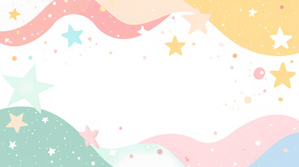Cute pastel background with stars and stars in the style of Japanese anime featuring soft colors like pinks, yellows, blues, greens, and purples, reate cute baby products such as t-shirts, jeans, sock