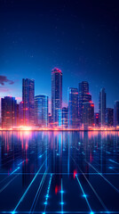 Digital cityscape with futuristic buildings