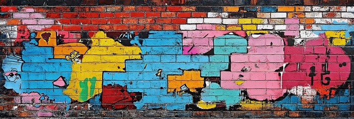 Naklejka premium A vibrant abstract graffiti artwork painted on a brick wall.