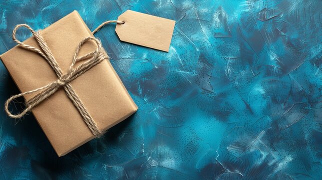 Unmarked cardboard package bound with twine awaiting collection on a wooden table surface