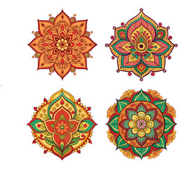 Elegant Floral Mandala Set with Rich Colors and Intricate Patterns