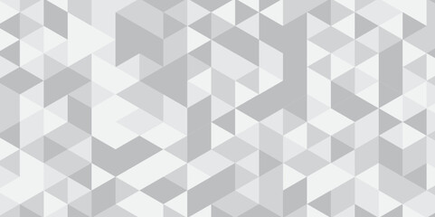 	
Abstract geometric white and gray background seamless mosaic and low polygon triangle texture wallpaper. Triangle shape retro wall grid pattern geometric ornament tile vector square element.