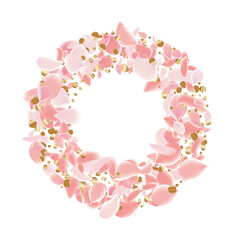 Pink Petals of Sakura. Wedding Template with Flower Petals. Summer Vector Graphics. Nature Realistic 3d Elements. Japanese SPA Banner. Creative Floral Rose Swirl. Flying Falling Cherry Flowers.  