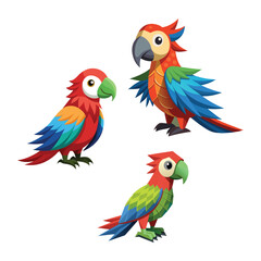 Tropical Parrot Cartoon Character Vector Set