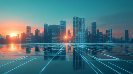 Fototapeta premium Digital cityscape with futuristic buildings