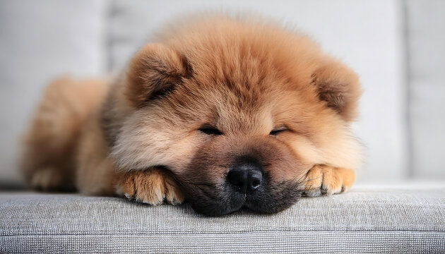 baby chow chow puppy sleeping on sofa