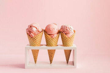 Berry ice creams in waffle cones