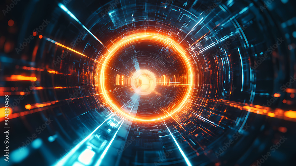 Poster energy loop in futuristic tech tunnel