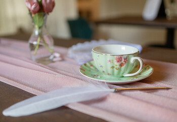 Pink Tabletop with Floral Teacup