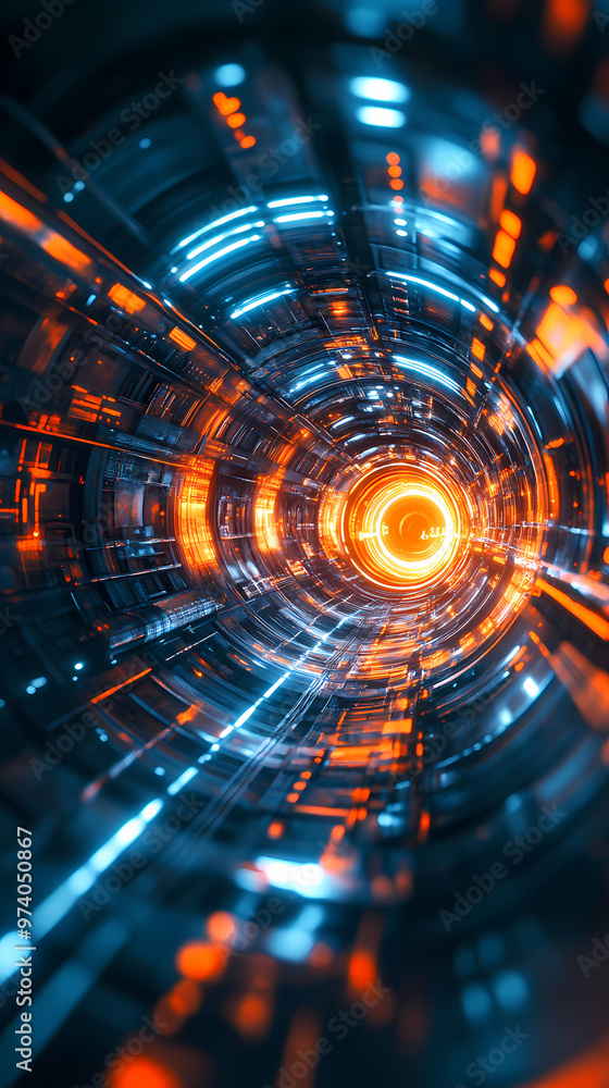 Poster energy loop in futuristic tech tunnel