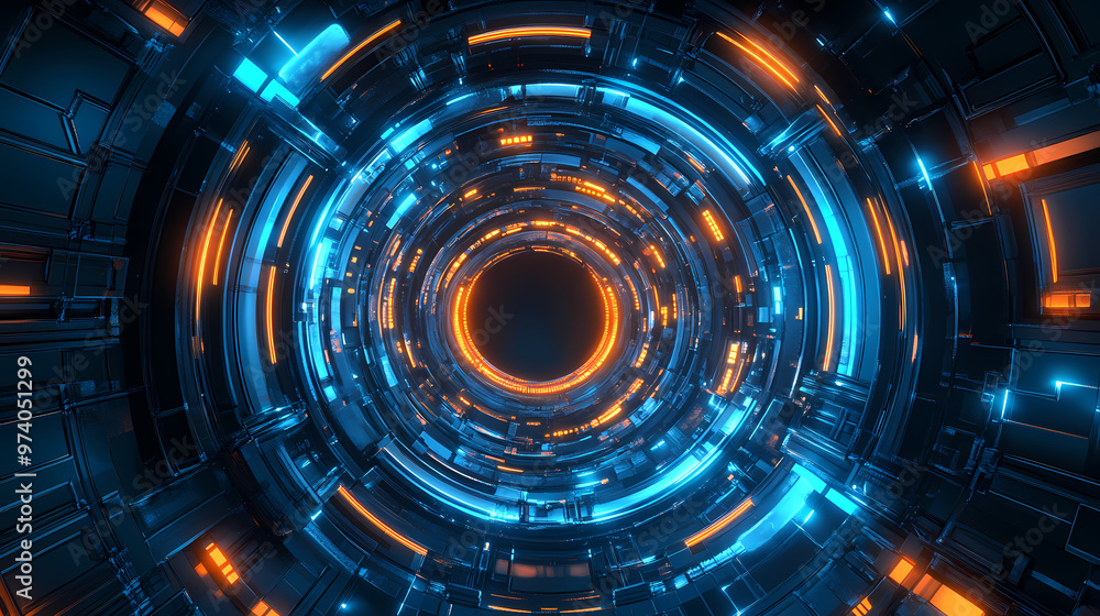 Poster energy loop in futuristic tech tunnel
