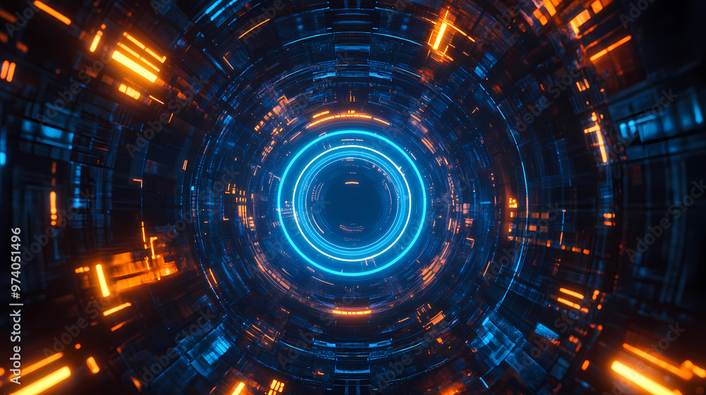 Poster energy loop in futuristic tech tunnel