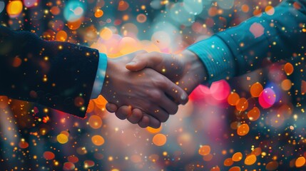 Two Business Professionals Shaking Hands in a Close-Up Shot, Highlighting Professionalism, Partnership, and Success with Sharp Focus and Shallow Depth of Field in a Blurred Background Setting.