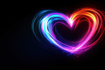 Bright neon heart with colorful light streaks