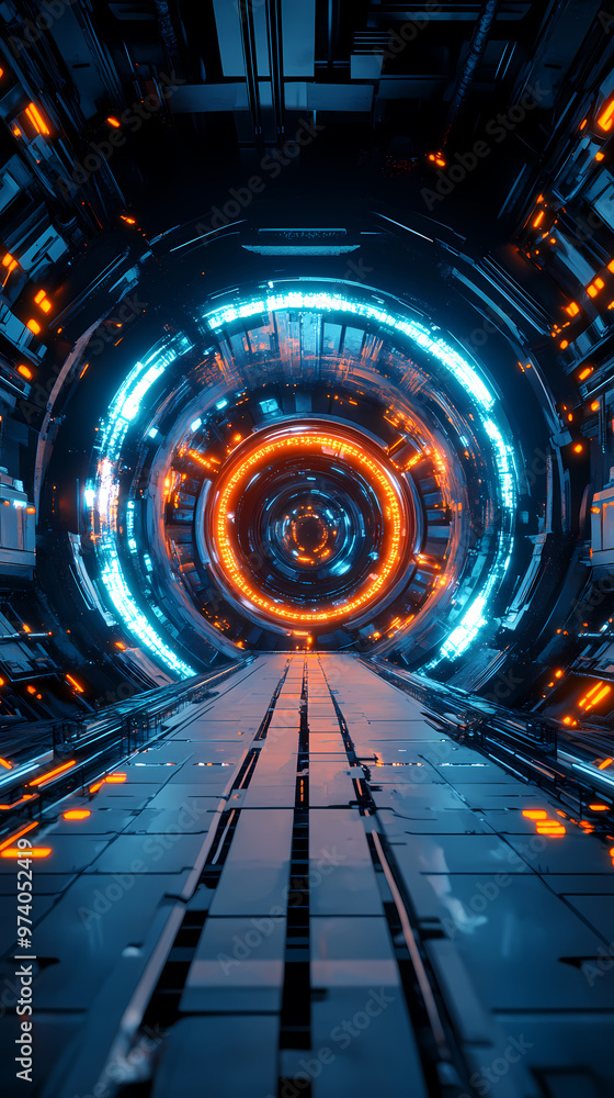 Poster energy loop in futuristic tech tunnel