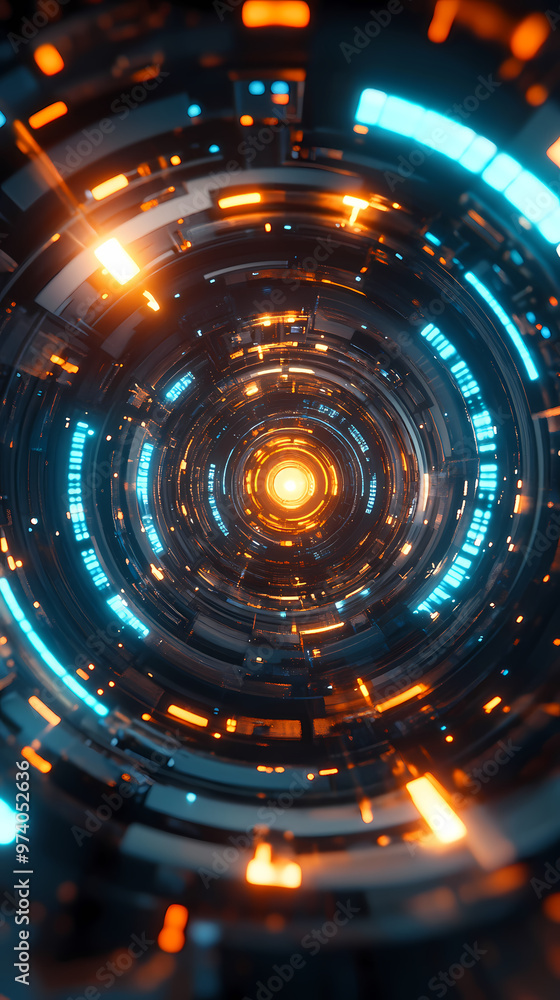 Poster energy loop in futuristic tech tunnel