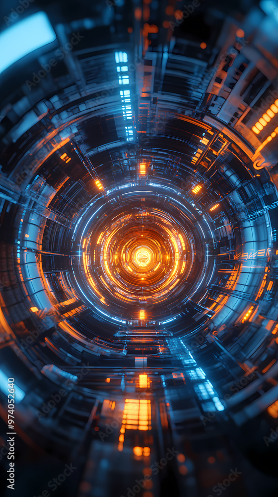 Poster energy loop in futuristic tech tunnel