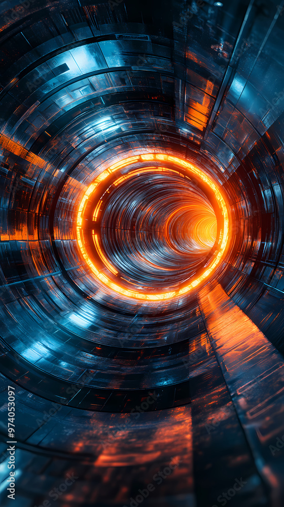 Poster energy loop in futuristic tech tunnel