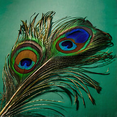 Fototapeta premium Illustration of a Vastu Feng Shui peacock feather on a plain green background