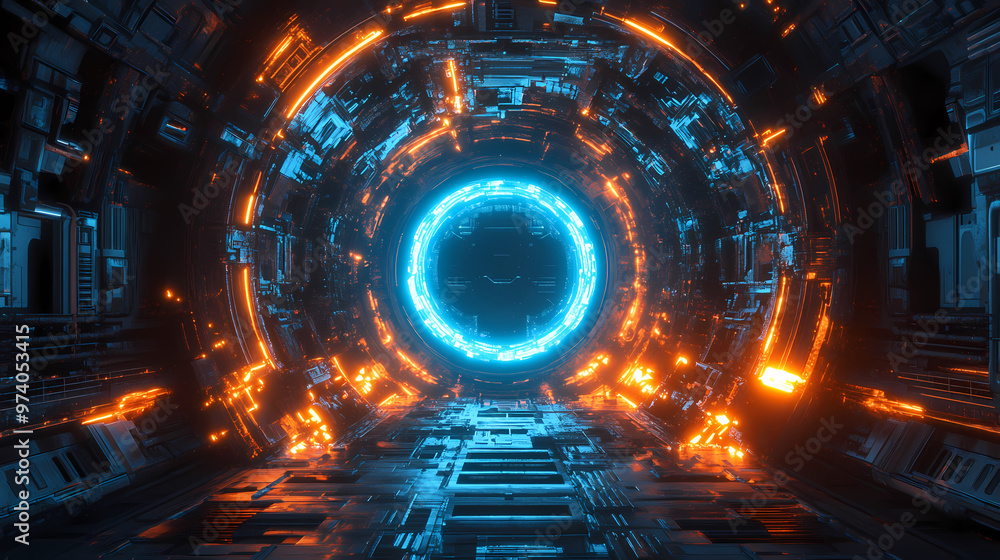 Poster energy loop in futuristic tech tunnel