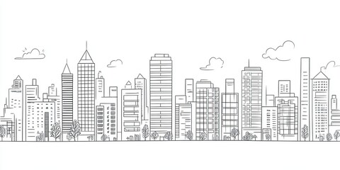 Fototapeta premium Hand drawn sketch of a city skyline with clouds.
