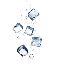 Falling ice cubes isolated on white background
