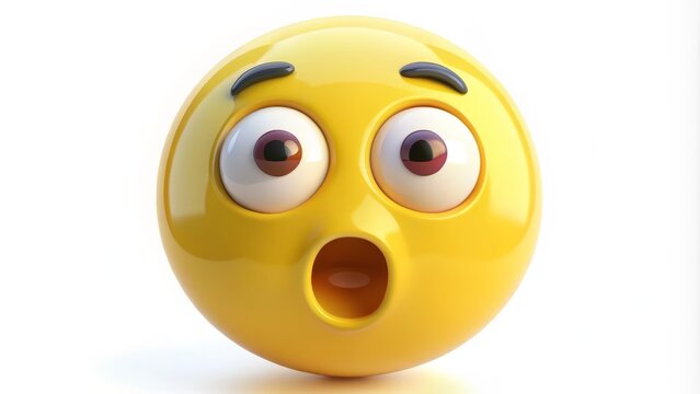A yellow circular face with wide, shocked eyes and an open mouth, expressive of astonishment and amazement, isolated