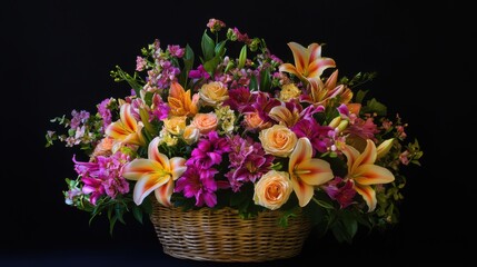 beautifully arranged flower basket filled with vibra