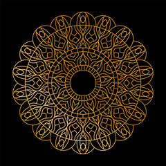 A luxurious ornament. Symmetrical pattern in Tantric yoga of Buddhism and Hinduism. Golden mandala pattern. A design element for a creative idea