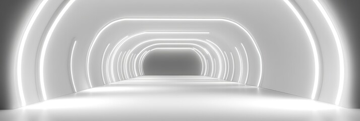 Obraz premium Futuristic white tunnel with neon lights.