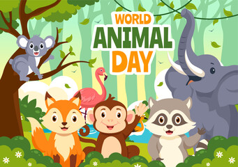 World Animal Day Vector Illustration with a Variety of Animals or Wildlife in the Natural Habitat to Forest Protection and Environmental Awareness