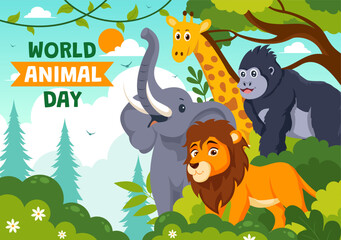 World Animal Day Vector Illustration with a Variety of Animals or Wildlife in the Natural Habitat to Forest Protection and Environmental Awareness