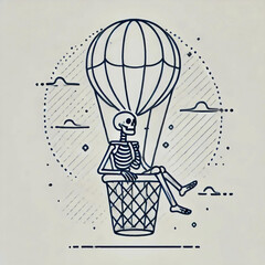 Skeleton in Hot Air Balloon Illustration
