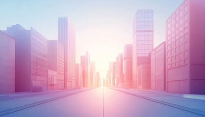 High-angle view of a minimalist cityscape at sunrise