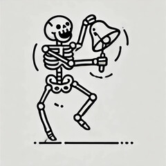 Skeleton Ringing Bell Cartoon Illustration
