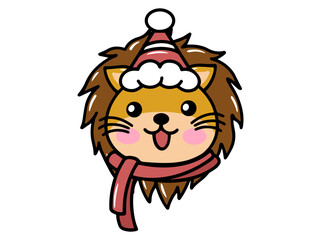 Christmas Lion Head Cartoon Illustration
