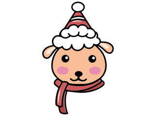 Christmas Sheep Head Cartoon Illustration
