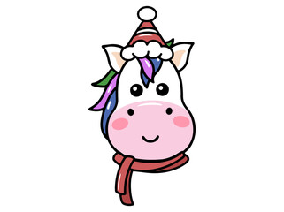 Christmas Unicorn Head Cartoon Illustration
