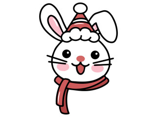 Christmas Rabbit Head Cartoon Illustration