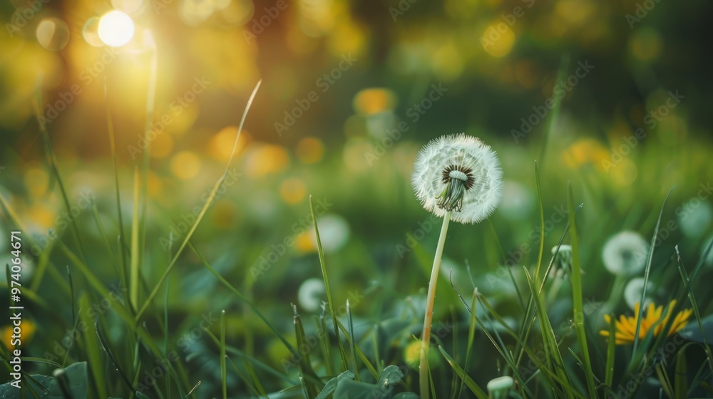 Poster a dandelion is the only flower in a field of green grass