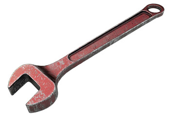 Rustic red wrench lying on a transparent background. showcasing details of its worn surface, useful for tool or hardware-related materials.