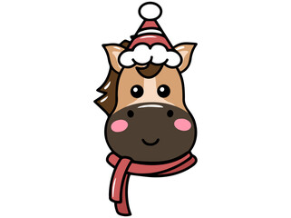 Christmas Horse Head Cartoon Illustration