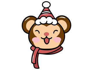 Christmas Monkey Head Cartoon Illustration