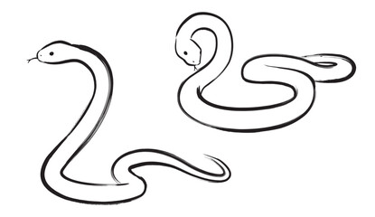 シンプルなヘビのイラスト（筆書き風／巳年の年賀状素材）