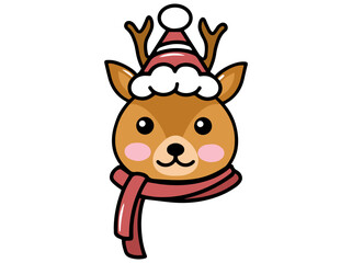 Christmas Deer Head Cartoon Illustration