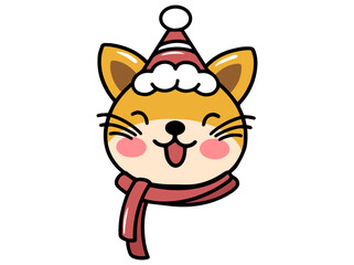 Christmas Cat Head Cartoon Illustration
